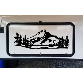 Minglewood Trading Orange - Mountains Forest Scene Vinyl Decal V3 - Camper RV Travel Trailer Graphics 4x4 - Die Cut Sticker - 50w x 17.5h inches