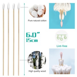 Garrelett 6-Inch Long Cotton Swabs for Precision Cleaning - 100 Round & 100 Pointed Included- Ideal for Electronics, Guns, Pet Care, Makeup, Crafts - Nature Cotton & Durable Wood