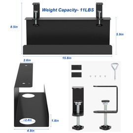 Zhiyo Steel 15.8in Cable Management Under Desk Tray, XL Clamp-On Under Table Cable Tray, No Drill Cord Organizer for Desk, Wire Management Tray, Black, W4.9in x H5.9in