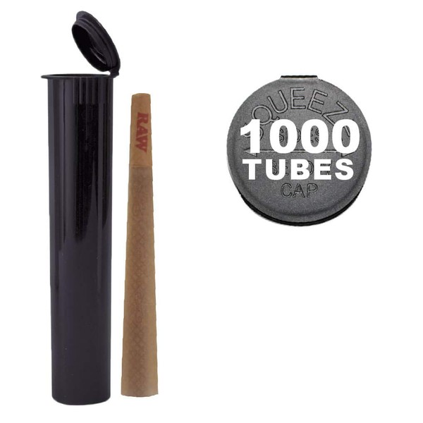 W Gallery 1000 Black 116mm Tubes, Pop Top Joints are Open, Smell-Proof Pre-Roll Blunt J Oil-Cartridge BPA-Free Plastic Container Holder Vial fits RAW Cones 110mm 109mm King Lean 98 Special 120mm
