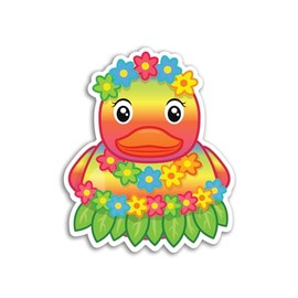 2 x 10 cm Hawaii-Gummi-Enten Vinyl-Aufkleber – Hula-Blumen, Kawaii-Spielzeug, Badeenten, niedlich, lustig, Tier-Aufkleber, Scrapbook, Aufkleber #81552