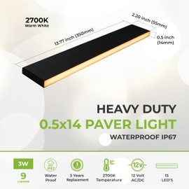 LUMENGY Paver Light Slim 0.5x14 Inch Glare-Free 2700K Warm White Steel Brick Lighting for Pavers, Walls, Driveway & Pathway Borders 2700K Warm White, Waterproof, Drive-Over Rated - 12V AC/DC