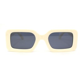 SA106 Womens Mod Narrow Rectangle Minimal Fashion Plastic Sunglasses Ivory - Black