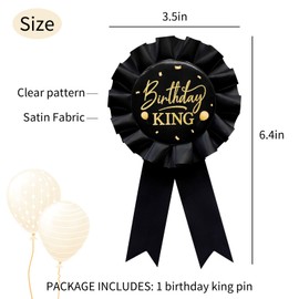 YHEZXUN Birthday King Tinplate Badge Pin Black Satin Fabric Happy Birthday Themed Button Pin Party Decorations Award Ribbon Badge Pin