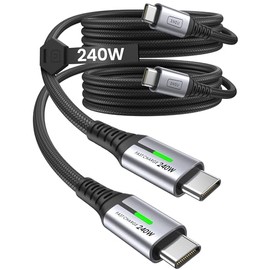 INIU Cable USB C a USB C de 240 W, [6.6 pies+6.6 pies] Cable de carga rápida tipo C | Nylon Braided, Fast Charging, LED Indicator, USB-C Data Transfer