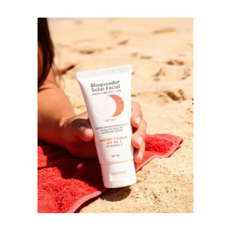 Bloqueador Solar Facial SPF 50+, Crema Dermohidratante, Protección UVA +