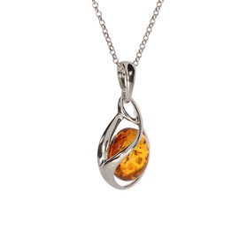 Artisana-Schmuck Amber Pendant, Modern Pendant (without Chain) Made of Amber, Set in Rhodium-Plated 925/000 Sterling Silver, Rhodium-plated 925/000 sterling silver Baltic Amber, Amber