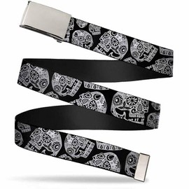 Buckle-Down mens Buckle-down Web Thaneeya Sugar Skulls 1.25" Belt, Multicolor, 1.25 Wide - Fits up to 42 Pant Size US