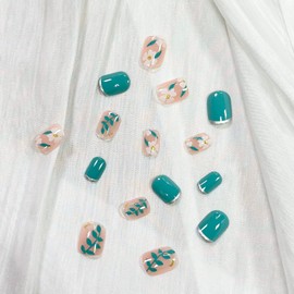 Square Press on Nails Lake Blue Full Cover False Nails with Flowers Designs Cute Short Fake Nails Spring Acrylic Nails for Women and Girls Nail Art Decorations 24Pcs