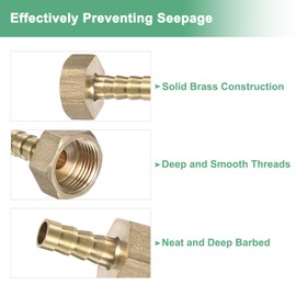 M METERXITY 4-Pack Brass Hose Barb Fittings, 8mm x G3/8 Female Adapter Hose Connector with Stainless Steel Hose Clamp & PTFE Tape, Barbed Air Hose Repair Fitting Adapter Kit