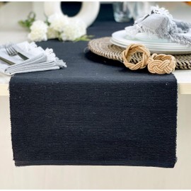 CHARDIN HOME Recycled Cotton Black Table Runner, Solid Ribbed Runner 13x72 Inches, Great for Everyday Usage, Parties, Holiday Dinners and Even Everyday.