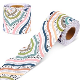 Fuutreo 65.6 FT Boho Bulletin Board Borders Colorful Scalloped Borders Decorative Stripe Dot Bulletin Board Trim for School Classroom Chalkboard Office Decoration