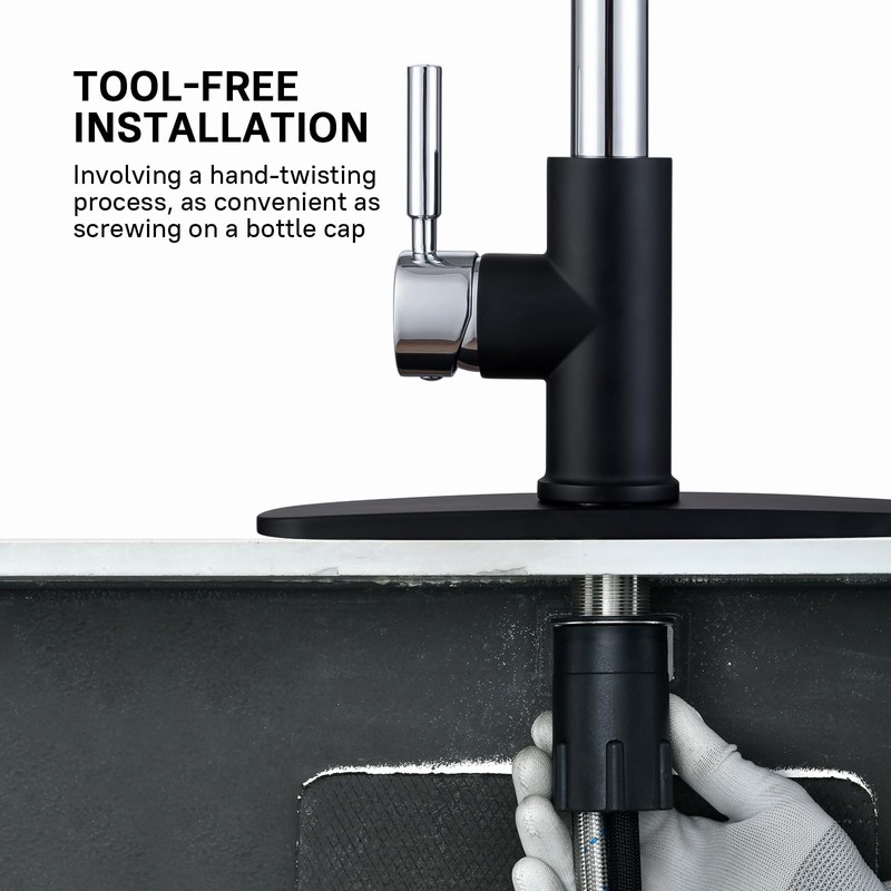 WEWE Kitchen Sink Faucet, Pull Down Kitchen Faucet, Black and