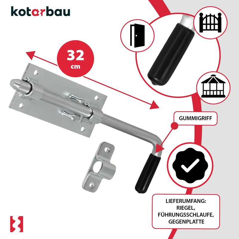 KOTARBAU® Garage Door Bolt Bolt Galvanised Silver with Rubber Handle
