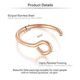 Mayhoop 12 Pieces 20G 8 mm Nose Piercings Fake Nose Ring Rose Gold Stainless Steel Fake Piercings Nose Face Piercing Nose Lip Ear Ring Hoop for Men Women, Metal