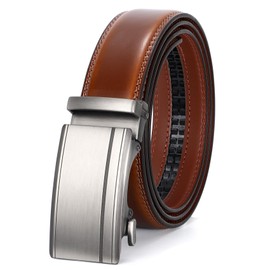 WHIPPY Men's Automatic Leather Ratchet Belt without Holes, Width 35 mm, Dark Brown