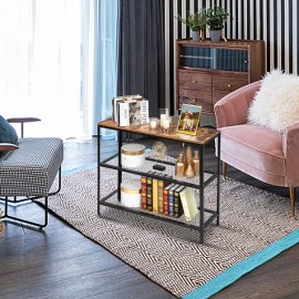 Unbranded US 40" Industrial Wood Console 3-Tiers Shelf Rustic Wrought Iron Sofa Table Desk