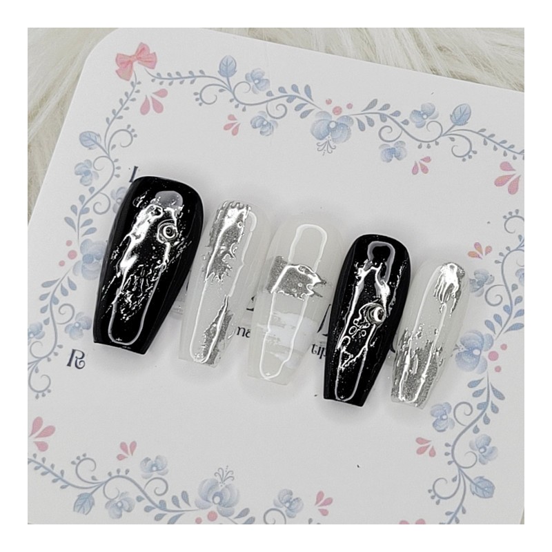 Metallic Dripping Handmade Nail Tips - Almond S / 메탈릭