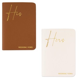 Czzmy Pack of 2 Wedding Vows Books, Book for Him and Her, Wedding Gift, Gold Foil, 12 Pages (2-Brown White)