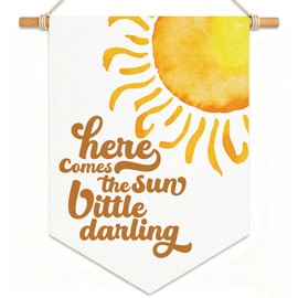 Here Comes The Sun Little Darling Canvas Banner for Baby Shower Decor 12x16