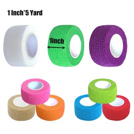 Erewa 12 Pack Self Adhesive Wrap Bandage - Vet Wrap for Pets, Stretch Self-Adherent Cohesive Tape Breathable Athletic Tape Rolls (1 Inches x 5 Yards Each, 12 Colors)