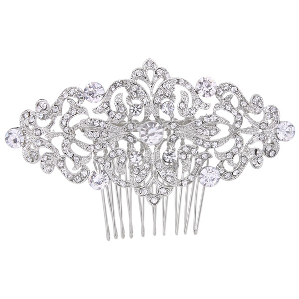 EVER FAITH Bridal Hair Accessories Austrian Crystal Art Deco Wave Wedding Hairpiece Side Comb for Bride Clear Silver-Tone