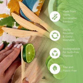 ibambo 100% Bamboo Knives Set - Biodegradable Cutlery Sets (2400 Eco Friendly Knives) | Bamboo Silverware Disposable or Reusable | Compostable FSC Certified Flatware for Weddings, Camping & Parties