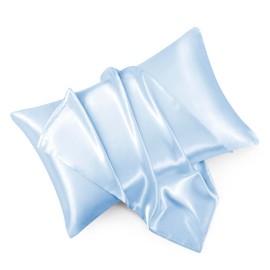 HommxJF Light Blue Satin Pillowcase Queen Size Set of 2 for Hair and Skin, Light Blue Silk Pillowcase Breathable Pillowcase with Envelope Closure