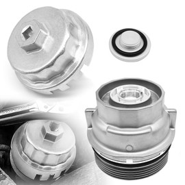 OXCANO - Conjunto de tapa de filtro de aceite de motor y 64 mm x 14 flautas, herramienta de extracción de llave de filtro de aceite reemplaza 15620-31060 15643-31050 compatible con Toyota 4Runner