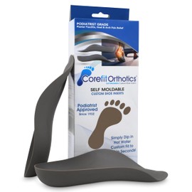 Corefit Custom Orthotics® 3/4 Length Medical Grade - USA Made - Plantar Fasciitis, Arch - Dip in Boiling Water. Custom Fit at Home in Minutes (Gray, Women’s 8 to 8 1/2)