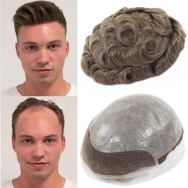 blazingfire Hair Toupee for Men French Lace Front Hair Pieces 0.08mm Thin Skin Men's Hair Replacement Systems #5 Cool Toned Brown with 40% Gray Hair 8x10 Inches, #540