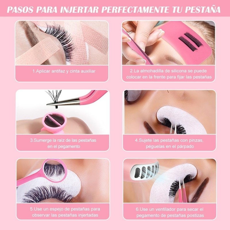 Kit de Pestañas 1x1, Parches, Microbrush, Ventilador, Cepillo 1