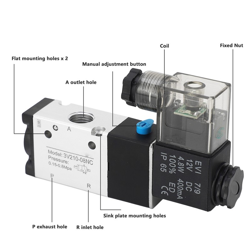 1/4in NPT Pneumatic Solenoid Valve 2 Position 3 Way IP65