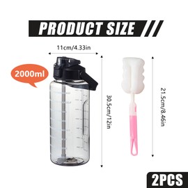 2L Water Bottle with Straw,Clear Leakproof Sports Bottle with Time Markings,Portable Handle Drink Bottles,Heat Resistant Motivational 70oz Jug for Gym Hiking Office Ensure Drinking Throughout The Day