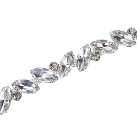 M METERXITY Crystal Rhinestone Chain Trim, 1 Yard Crystal Bridal Costume Flower Leaf Chain, Horse Eye Flower Chain for Crafts/Clothes/Bling Sewing Embellishments [White]