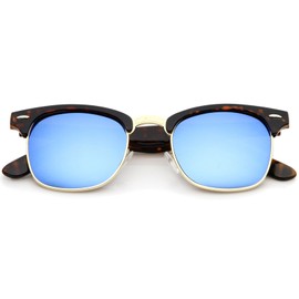 zeroUV - Half Frame Semi Rimless Sunglasses for Men Women with Colored Mirror Lens 50mm (Tortoise-Gold/Blue Mirror)
