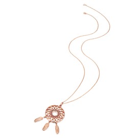 Glanzstücke München Women's Silver Necklace Feather Sterling Silver Rose Gold-Plated 70 cm - Silver Chain Rose Gold-Plated with Feather Pendant Necklace Dream Catcher Rose Gold Chain, Silver