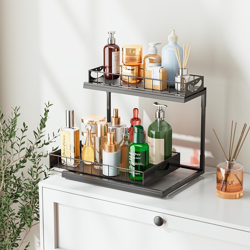 JAQ Under Kitchen Sink Organizer, 2 Tier Metal Slide Out
