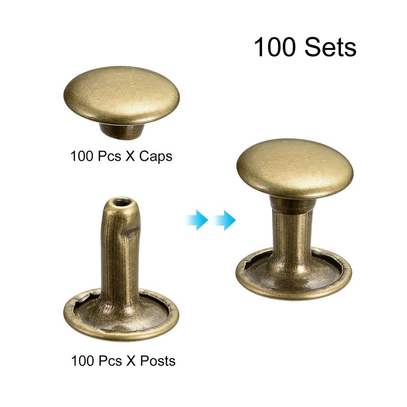 sourcing map 100 Sets Leather Rivets, 9mm Double Cap Rivets
