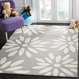 SAFAVIEH Kids Collection Area Rug - 6' x 9', Grey & Ivory, Handmade Daisy Wool, Ideal for High Traffic Areas in Living Room, Bedroom (SFK914C)
