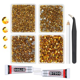 qiipii Bright Gold Resin Rhinestones w B7000 Jewelry Glue for Bedazzling Crafting 3mm 4mm 5mm 6mm Golden Flatback Jelly Stones Bulk Diamonds Gems Charms for Nails Face Eyes Makeup Tumblers DIY Crafts