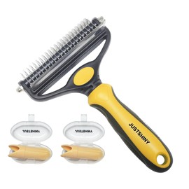 Pet Grooming Set – Deshedding Hair Brush & 2 Finger Toothbrushes – Perfect for Dogs & Cats (yellow handle)