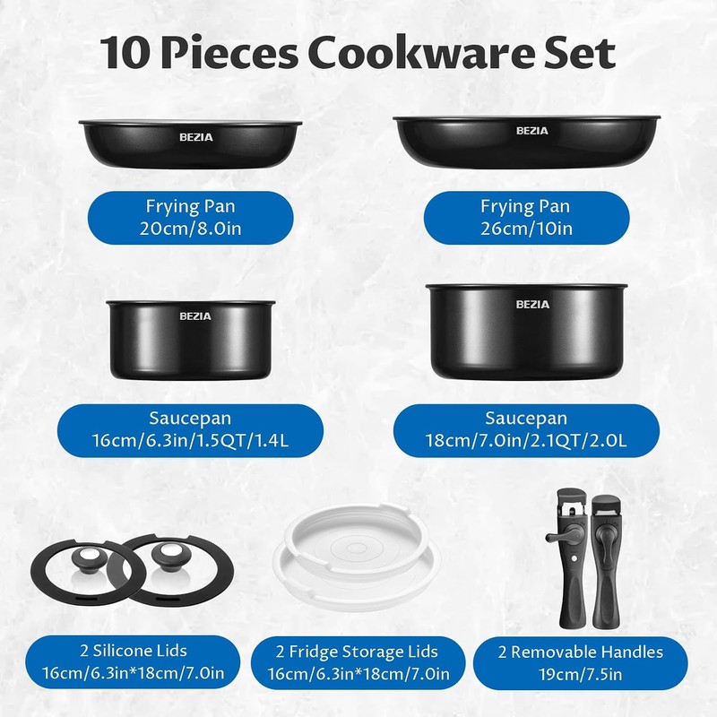 BEZIA Induction Cookware with Healthy Ceramic Coating, Nonstick Pots and