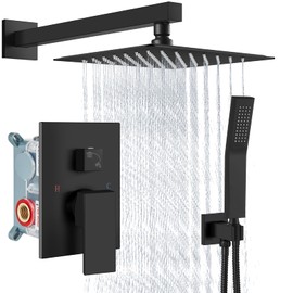 Aolemi Shower Faucet Set Rain Shower System with Handheld Spray Bathroom Shower Combo Rough-in Valve and Shower Trim Kit Included Matte Black 8 Inch Wall Mount Shower Head