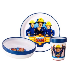 Fireman Sam 3pcs Bicolor Premium Kids Dinner Tableware Set Plate, Bowl & Tumbler, BPA Free