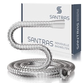 SANTRAS® Metal Shower Hose Premium 2.00 m Long with Water Saver in Chrome - Particularly Flexible Shower Hose with Flow Limiter in Stainless Steel Look