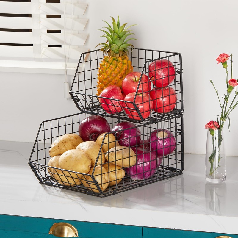 2 Tier Stackable Wire Basket-Kitchen Counter, Pantry Organization and Storage