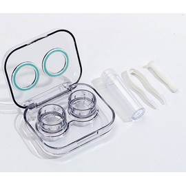 Transparent hard lens case Dream soft color contact all-in-one removal tool Portable travel lens case set emerald green 2ea