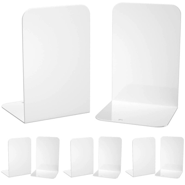SONNLYH White Metal Bookends 4 Pairs Book Ends for Shelves