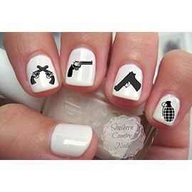 100 Hand Gun/Weapons/Grenades Nail Art Decals